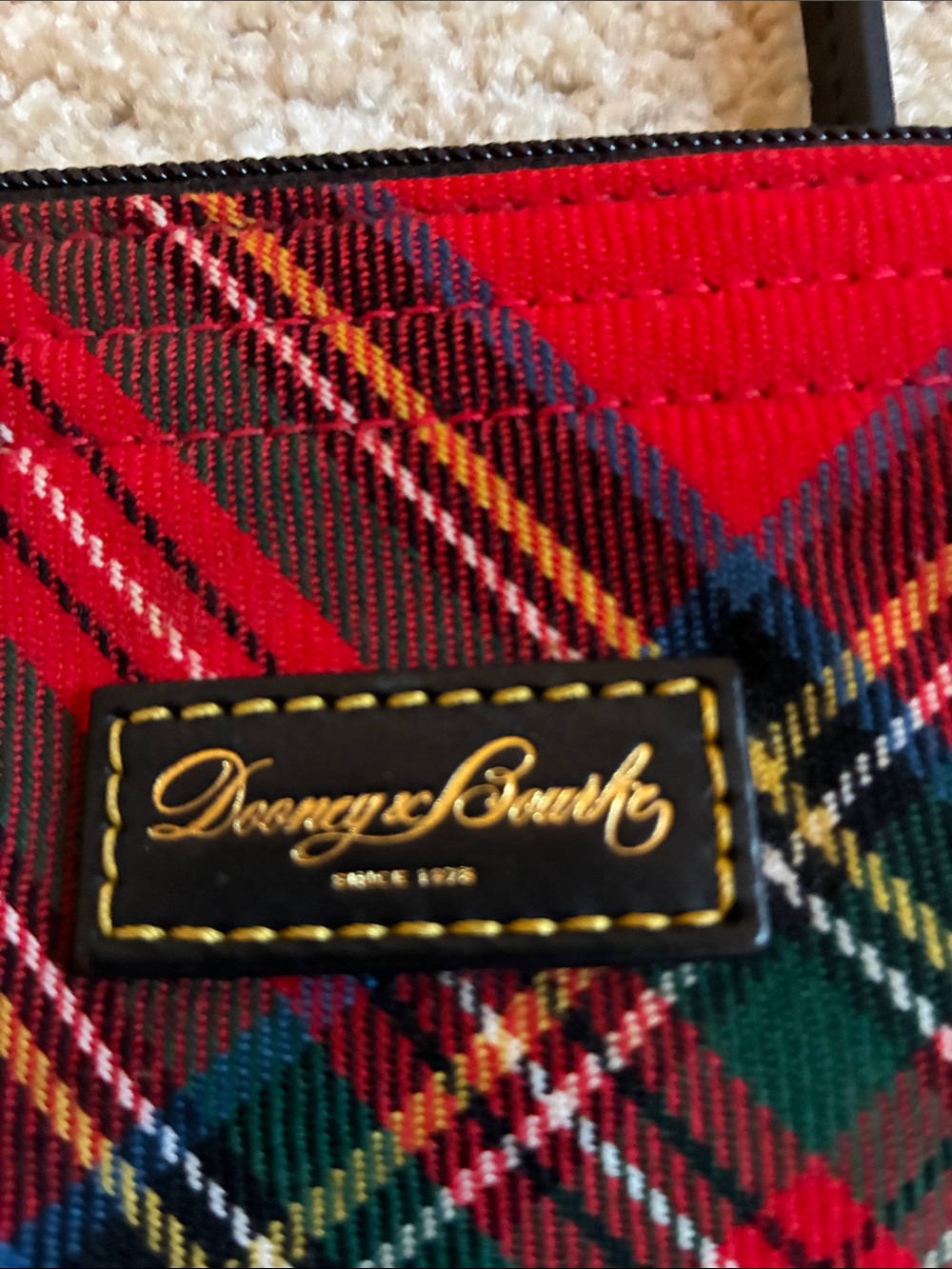 Dooney & Bourke Red Plaid Tartan Crossbody Bag Black Trim brown suede - Picture 7 of 11